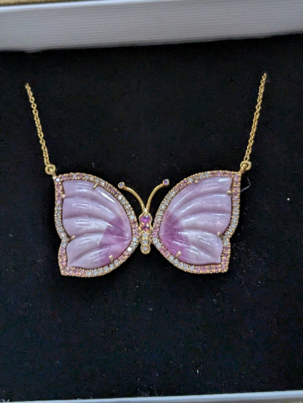 14k Pink Sapphire And Diamond Butterfly Statement Necklace